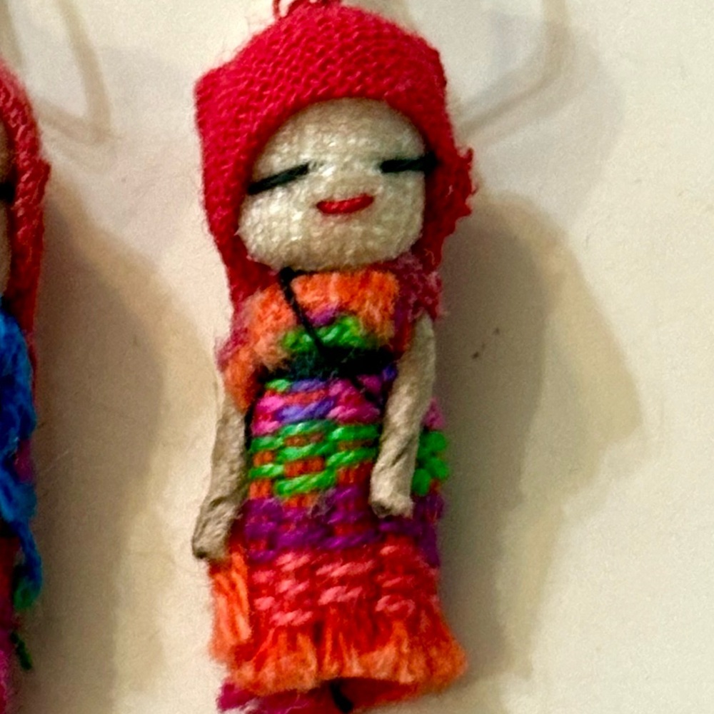 HAND CRAFTED Colorful Doll Earrings from South America,  New, 1” length - Picture 4 of 5